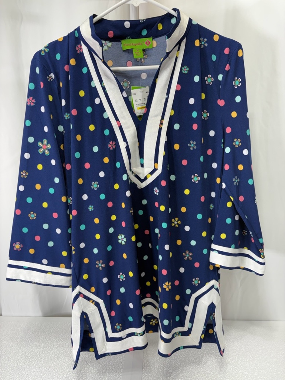 Island Republic Navy Multicolor Polka Dot & Floral V-Neck Tunic 2992